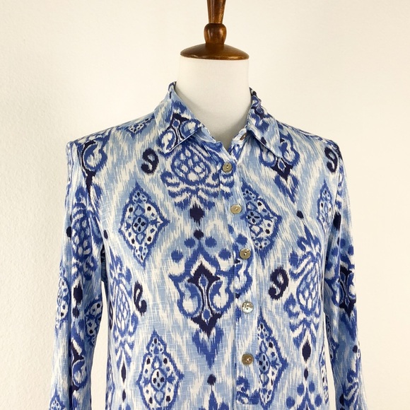 Tori Richard Blue White Print Tunic Dress - Picture 2 of 7